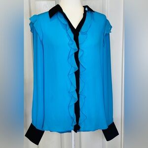 Prabal Gurung For Target Turquoise Blue Ruffled Long Sleeve Blouse Size Large